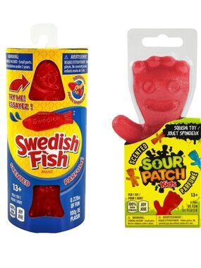 Swedish Fish Squishi Scented Squeeze + Sour Patch Kids Squishi Red
